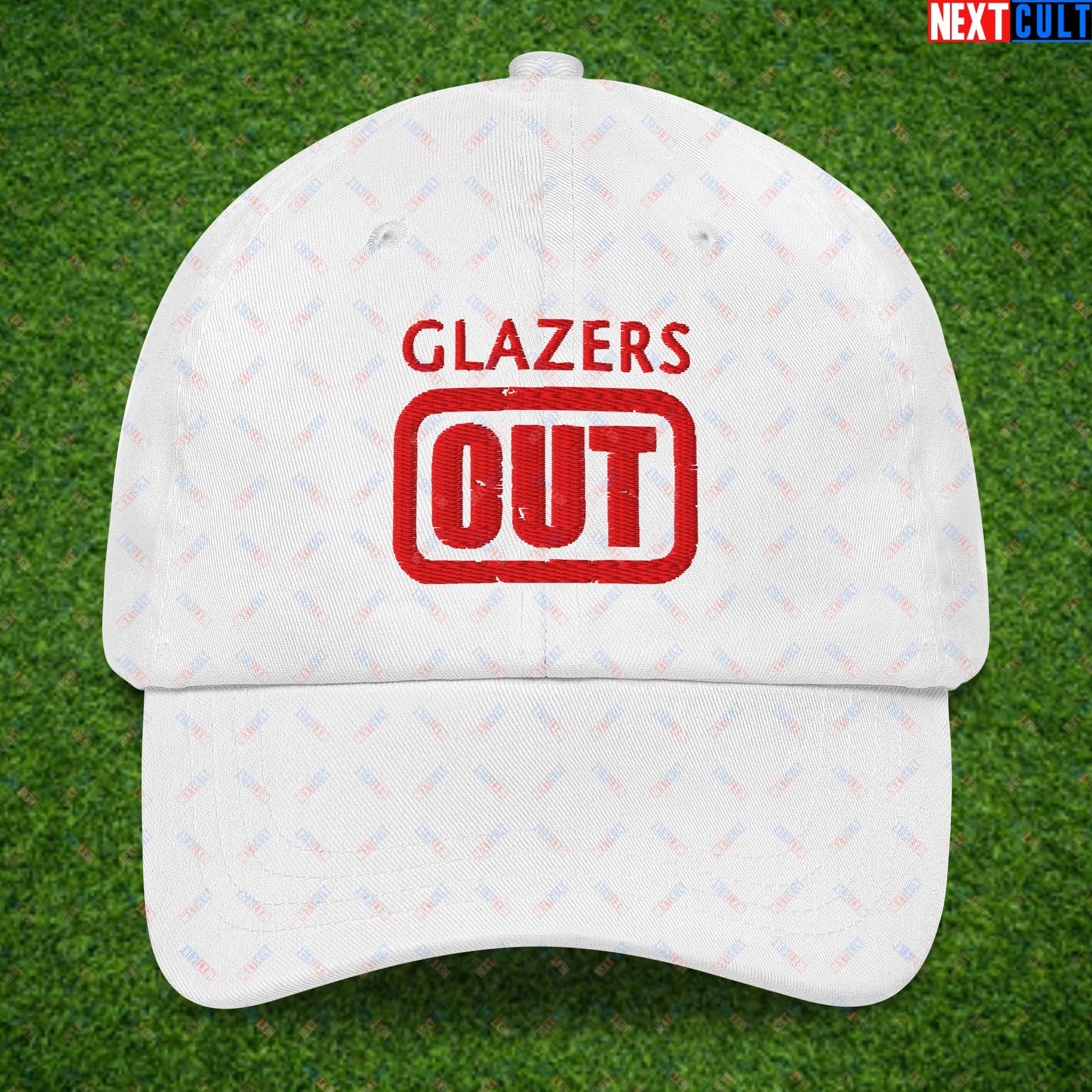 Glazers Out Manchester United Fan Protest Against Glazers Dad hat White Hats Football GlazersOut Manchester United RatcliffeOut Next Cult Brand