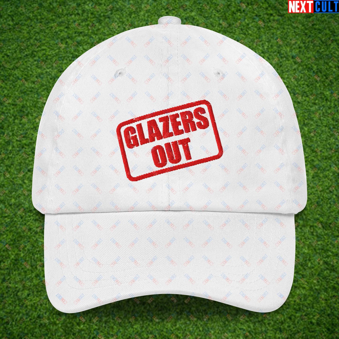 Glazers Out Stop The Glazers Ruining Manchester United Fan Protest Against Glazers Dad hat White Hats Football GlazersOut Manchester United Next Cult Brand