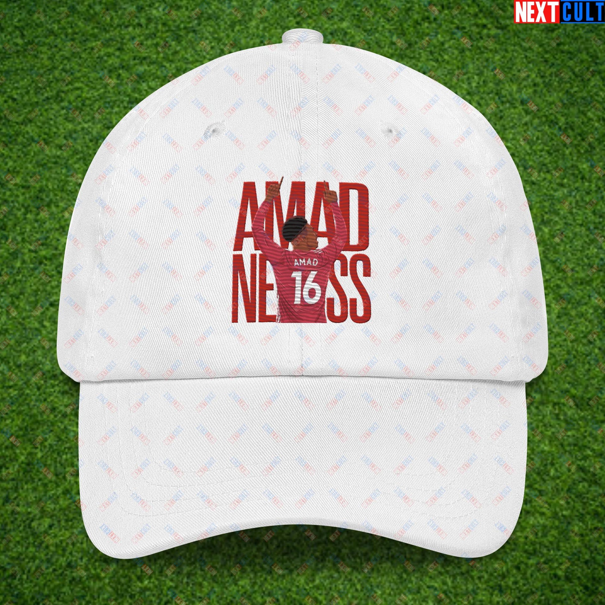 AMADNESS Amad Diallo Manchester United Funny Meme Cartoon Dad hat White Hats Football Manchester United Next Cult Brand