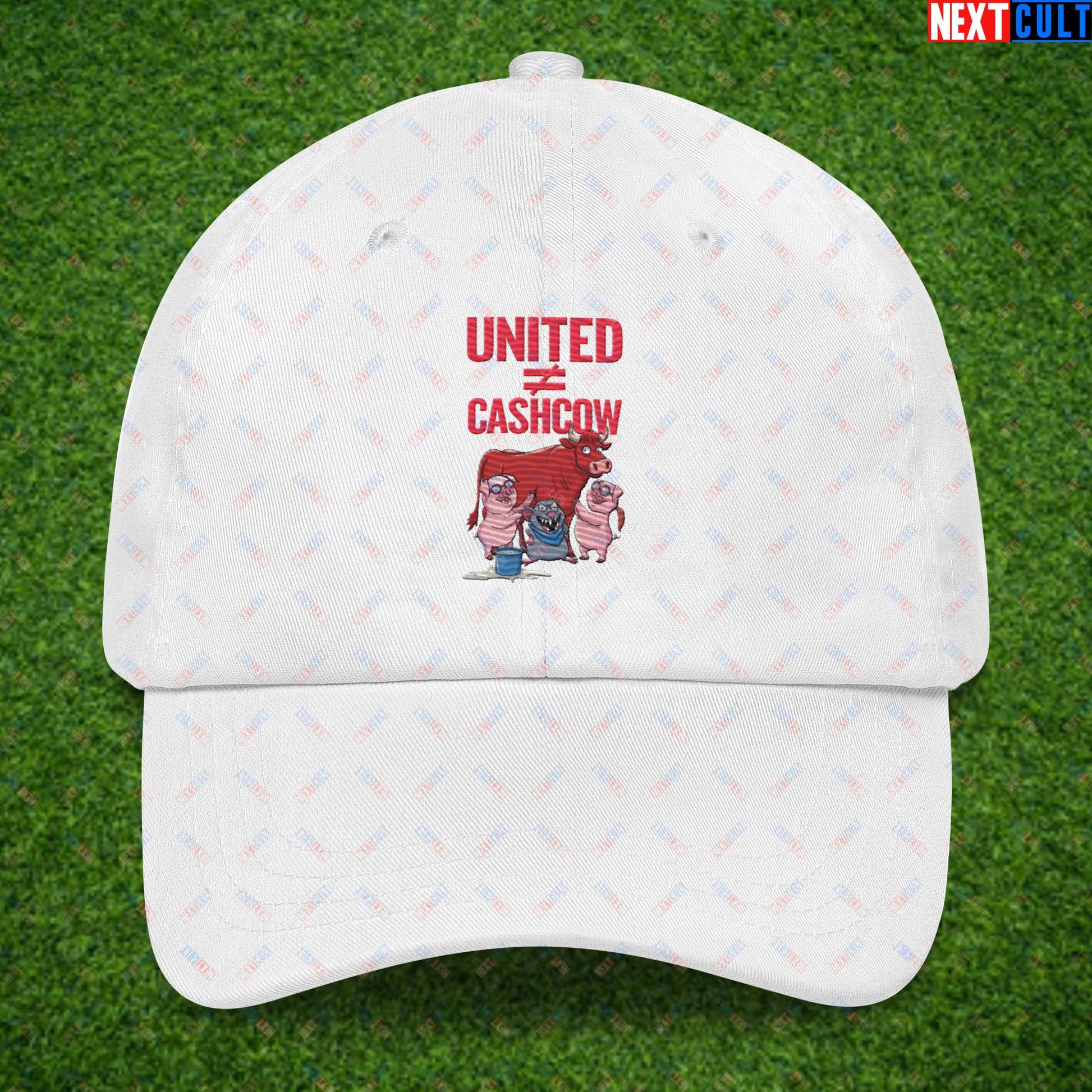 Manchester United Is Not A Cashcow Glazers Out Ineos Out Ratcliffe Out Protest Dad hat White Hats Amad Diallo Football Manchester United RatcliffeOut Next Cult Brand