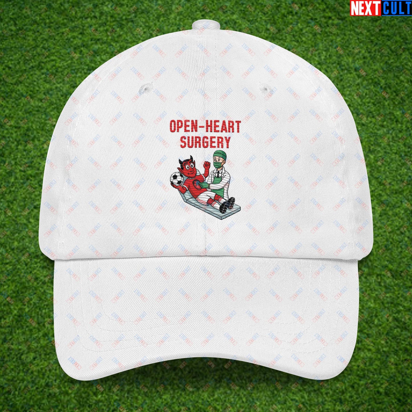 Ralf Rangnick "United Need Open Heart Surgery" Dad Hat - Manchester United Fan Protest Cap - Lazy Players Out, Proper Structure In, Remove Owners - Funny Football Meme Gift White Hats Football GlazersOut Manchester United RatcliffeOut Next Cult Brand