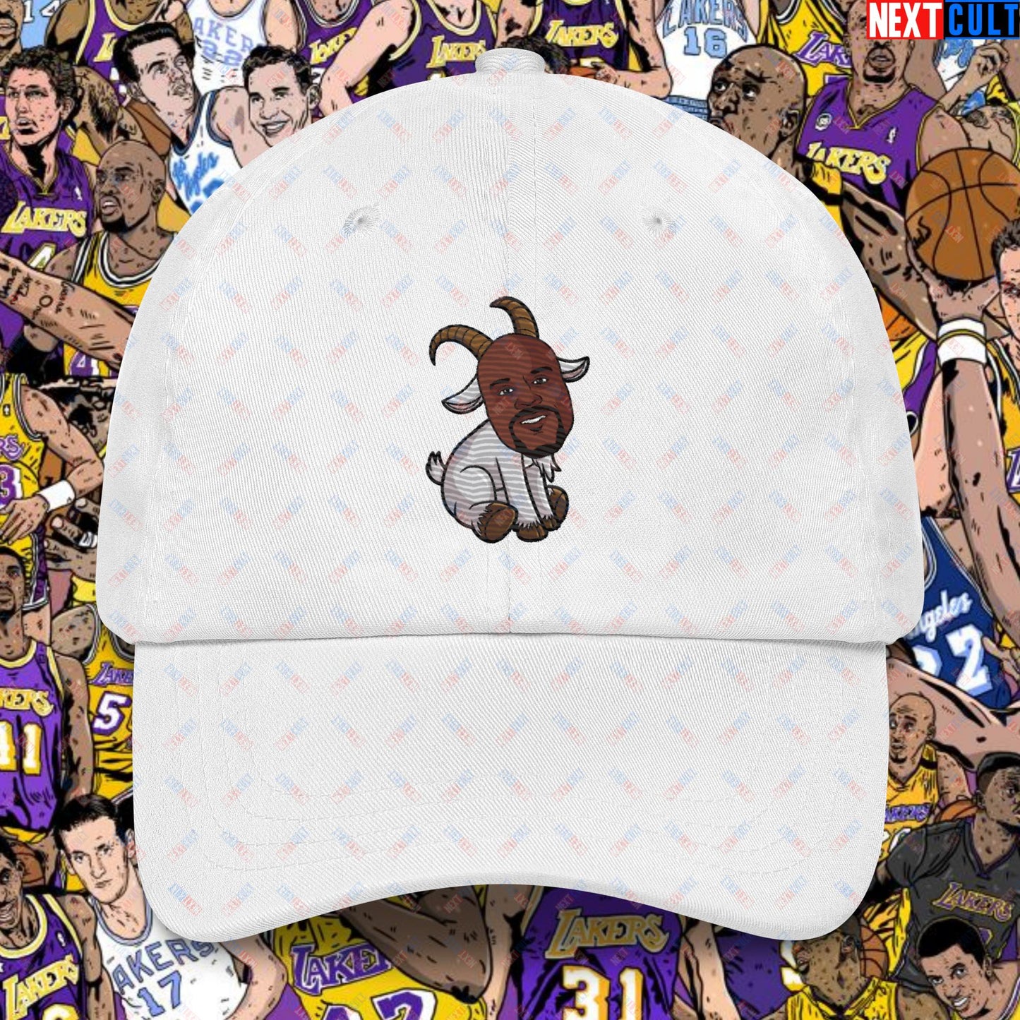 Shaquille O’Neal GOAT Dad Hat - Shaq Basketball Meme Cap - Greatest of All Time NBA Funny Cartoon Hat for Basketball Fans - Perfect Gift for Shaq Lovers Dad hat White Hats Basketball G.O.A.T. Los Angeles Lakers NBA Orlando Magic Shaq Next Cult Brand