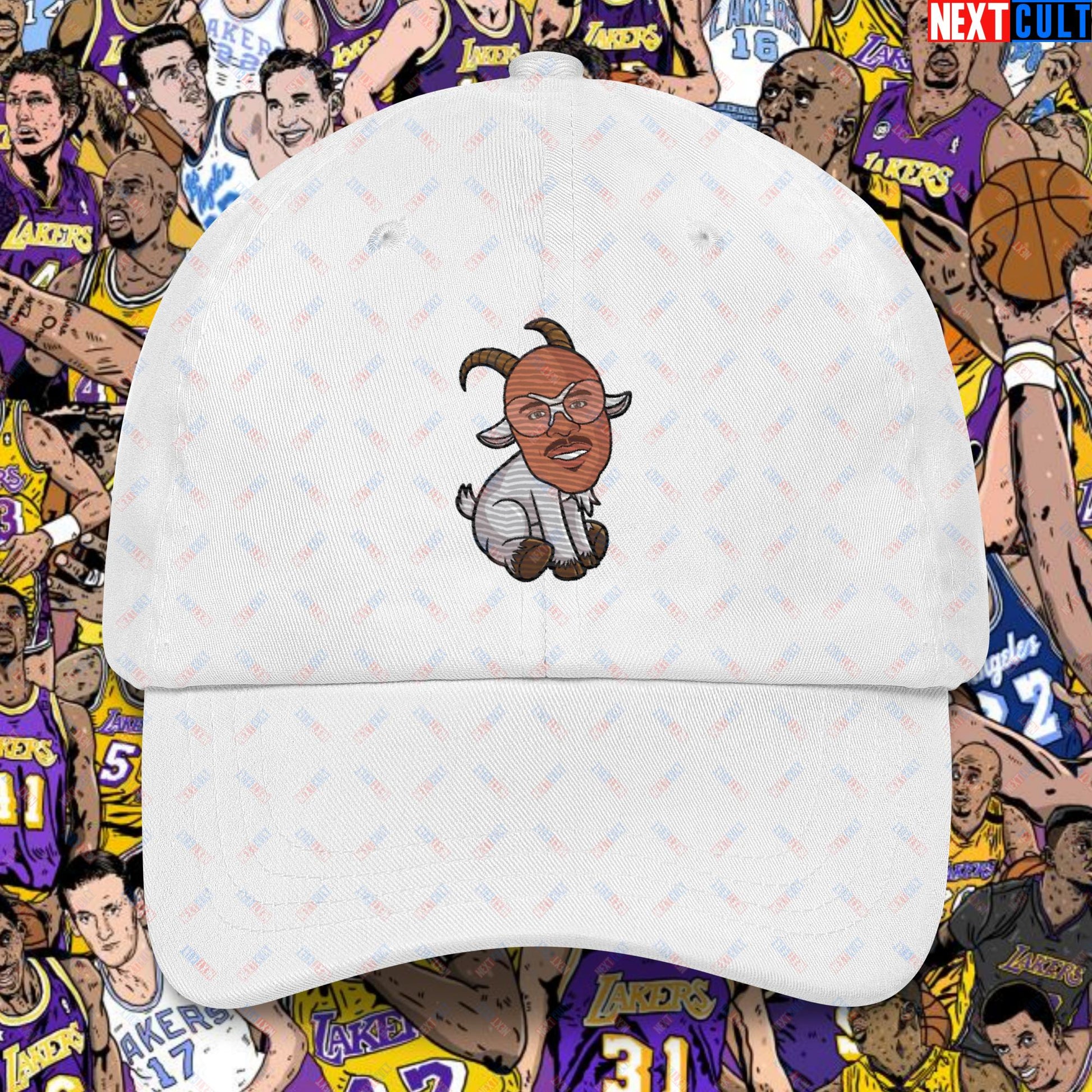 Kareem Abdul-Jabbar G.O.A.T. Dad Hat - Funny Basketball Meme Cap - Greatest of All Time Baseball Hat for Basketball Fans - Perfect Gift for Kareem Fans Dad hat White Hats Basketball G.O.A.T. Kareem Abdul-Jabbar Los Angeles Lakers Milwaukee Bucks NBA Next Cult Brand