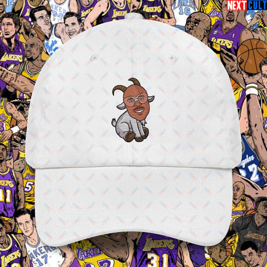 Kareem Abdul-Jabbar G.O.A.T. Dad Hat - Funny Basketball Meme Cap - Greatest of All Time Baseball Hat for Basketball Fans - Perfect Gift for Kareem Fans Dad hat White Hats Basketball G.O.A.T. Kareem Abdul-Jabbar Los Angeles Lakers Milwaukee Bucks NBA Next Cult Brand