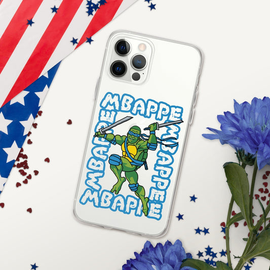 Kylian Mbappe Blue Ninja Turtle Leonardo Clear Case for iPhone® Next Cult Brand Football, Kylian Mbappe, Leonardo, Ninja Turtles, PSG