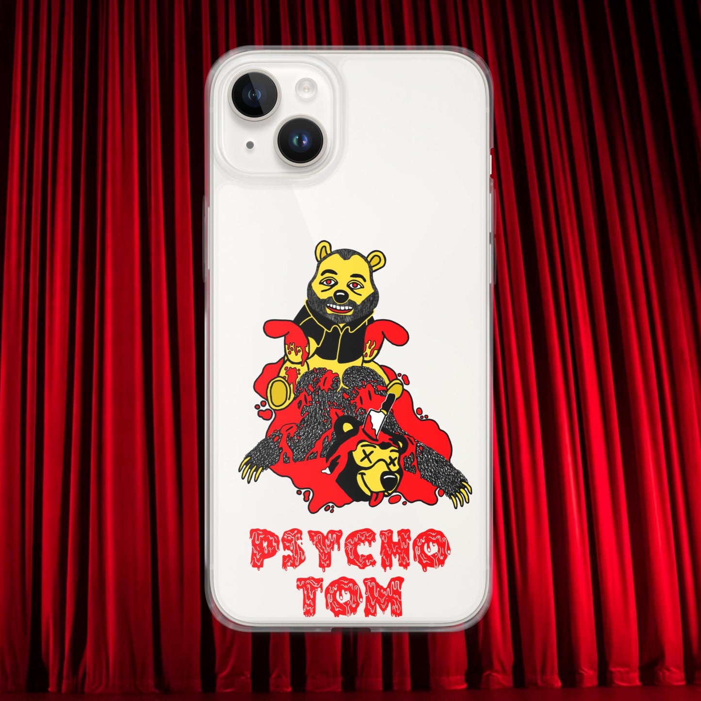 Psycho Tom Segura Clear Case for iPhone, Tom Segura Phone case, Tom Segura iPhone Case, 2b1c Clear Case for iPhone, 2 Bears 1 Cave merch, YMH merch Next Cult Brand 2 Bears 1 Cave, Podcasts, Stand-up Comedy, Tom Segura, YMH