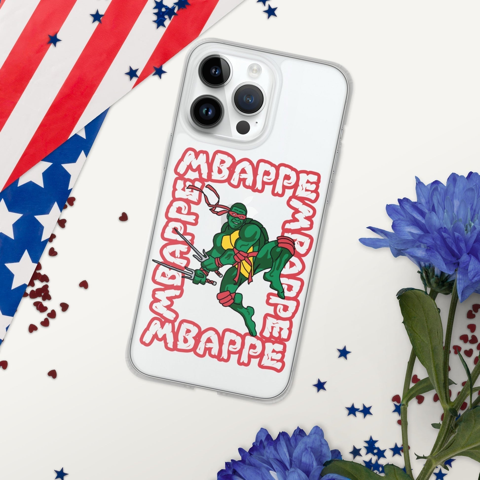 Kylian Mbappe Red Ninja Turtle Raphael Clear Case for iPhone® Next Cult Brand Football, Kylian Mbappe, Ninja Turtles, PSG, Raphael