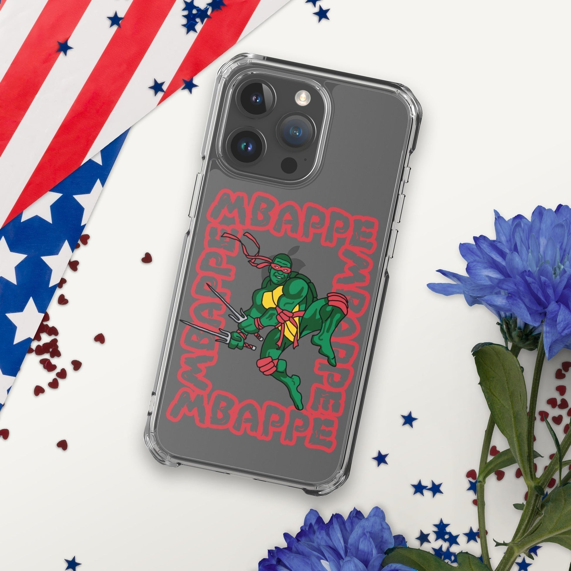 Kylian Mbappe Red Ninja Turtle Raphael Clear Case for iPhone® Next Cult Brand Football, Kylian Mbappe, Ninja Turtles, PSG, Raphael