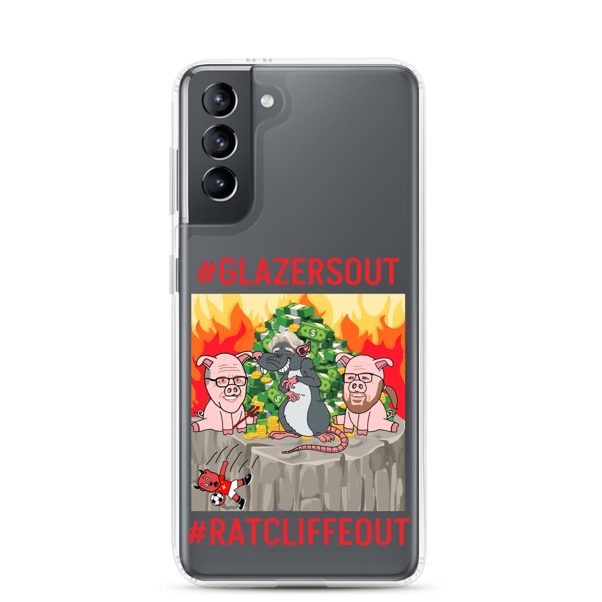 Manchester United Ratcliffe Out, Glazers Out Clear Phone Case for Samsung® Samsung Galaxy S21 Mobile Phone Cases Football GlazersOut Manchester United RatcliffeOut Next Cult Brand