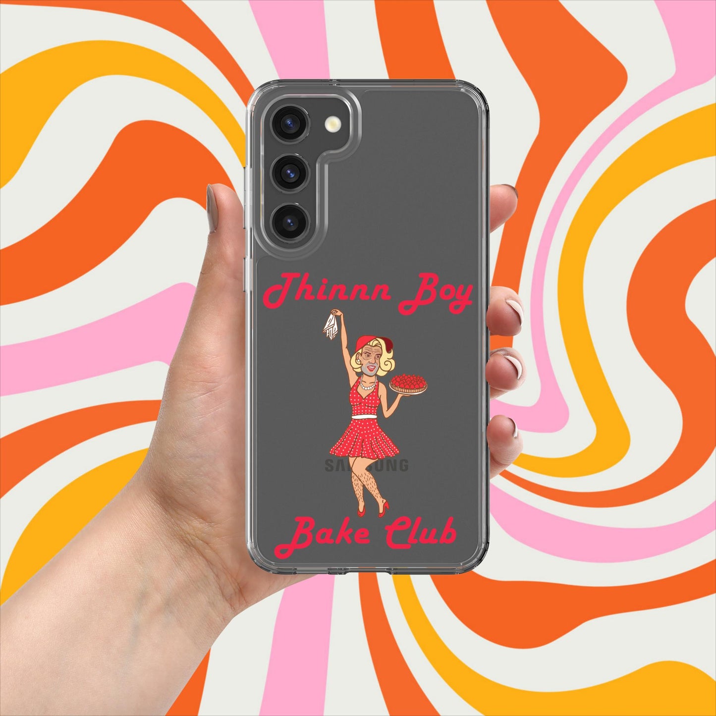 Thinnn Boy Bake Club The Fighter and The Kid TFATK Podcast Comedy 60s retro housewife Bryan Callen Clear Case for Samsung Samsung Galaxy S23 Plus Mobile Phone Cases Bryan Callen Podcasts Stand-up Comedy The Fighter and The Kid (TFATK) Thinnn Boy Bake Club Next Cult Brand