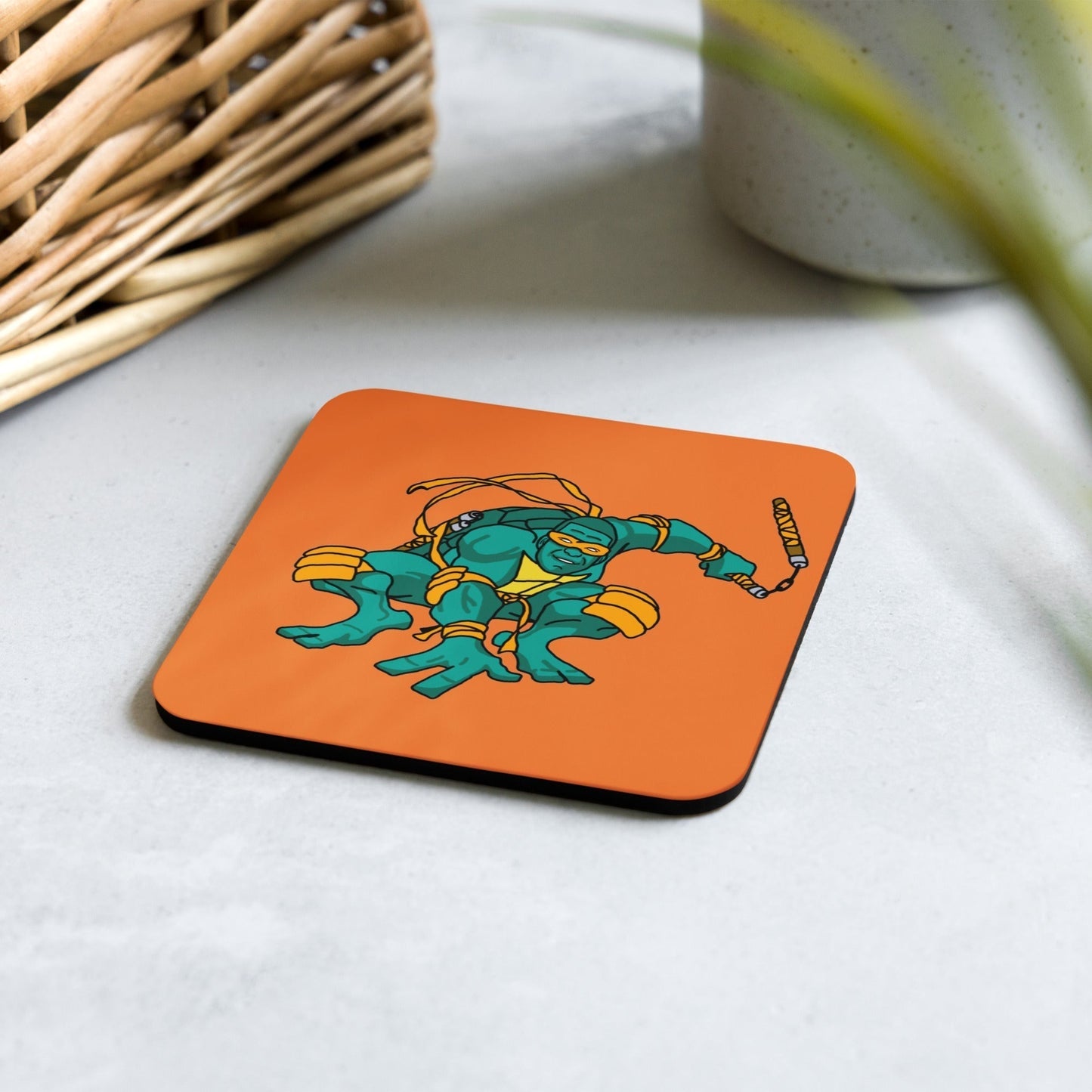 Kylian Mbappe Orange Ninja Turtle Michelangelo Cork-back coaster Next Cult Brand Football, Kylian Mbappe, Michelangelo, Ninja Turtles, PSG