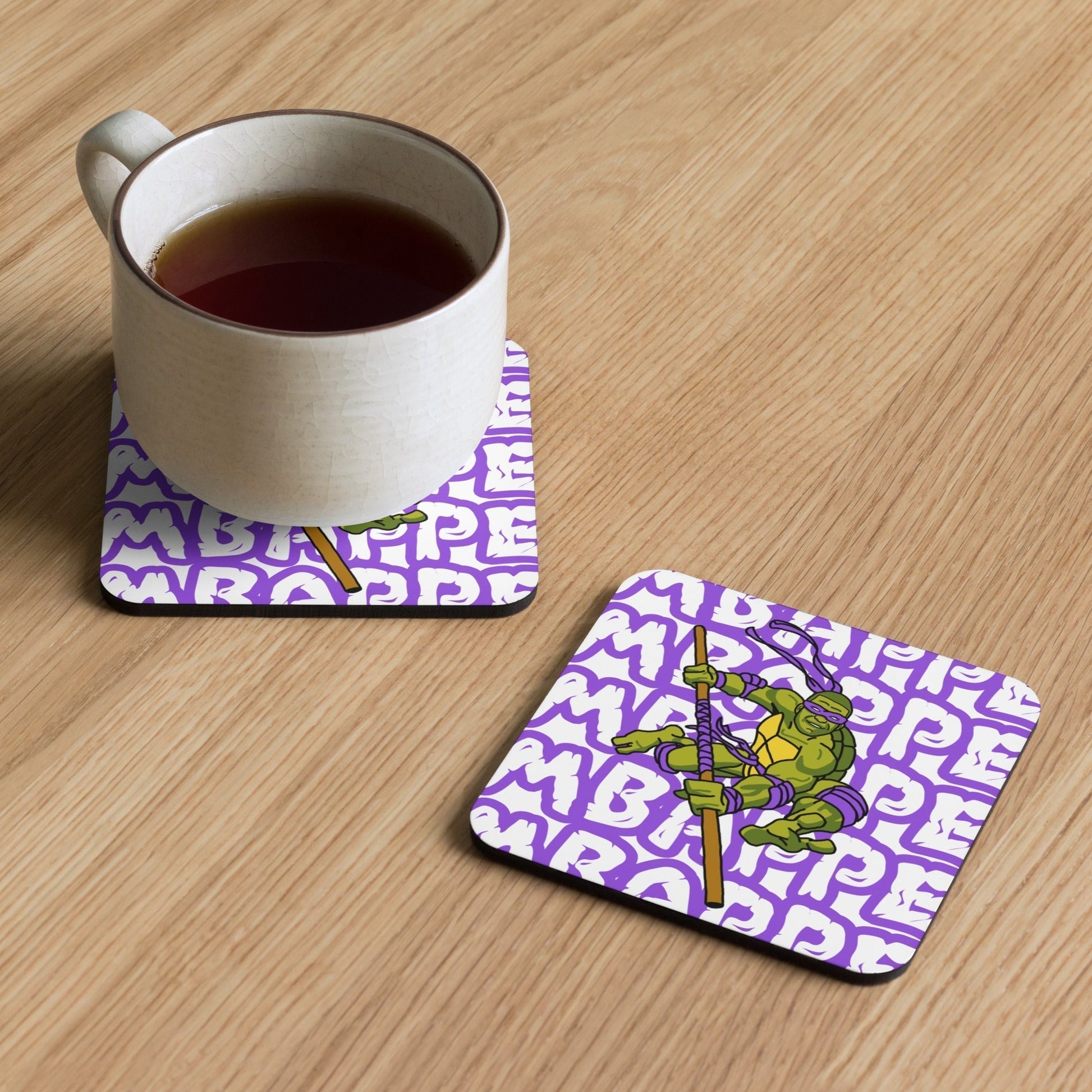 Kylian Mbappe Purple Ninja Turtle Donatello Cork-back coaster Next Cult Brand Donatello, Football, Kylian Mbappe, Ninja Turtles, PSG