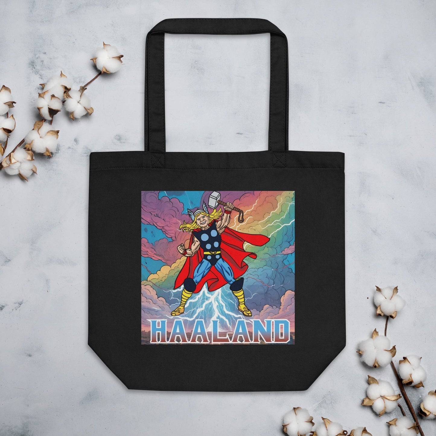 Erling Haaland Thor Avenger Manchester City Funny Football/ Soccer Meme Eco Tote Bag Black Bags Erling Haaland Football Manchester City Thor Next Cult Brand