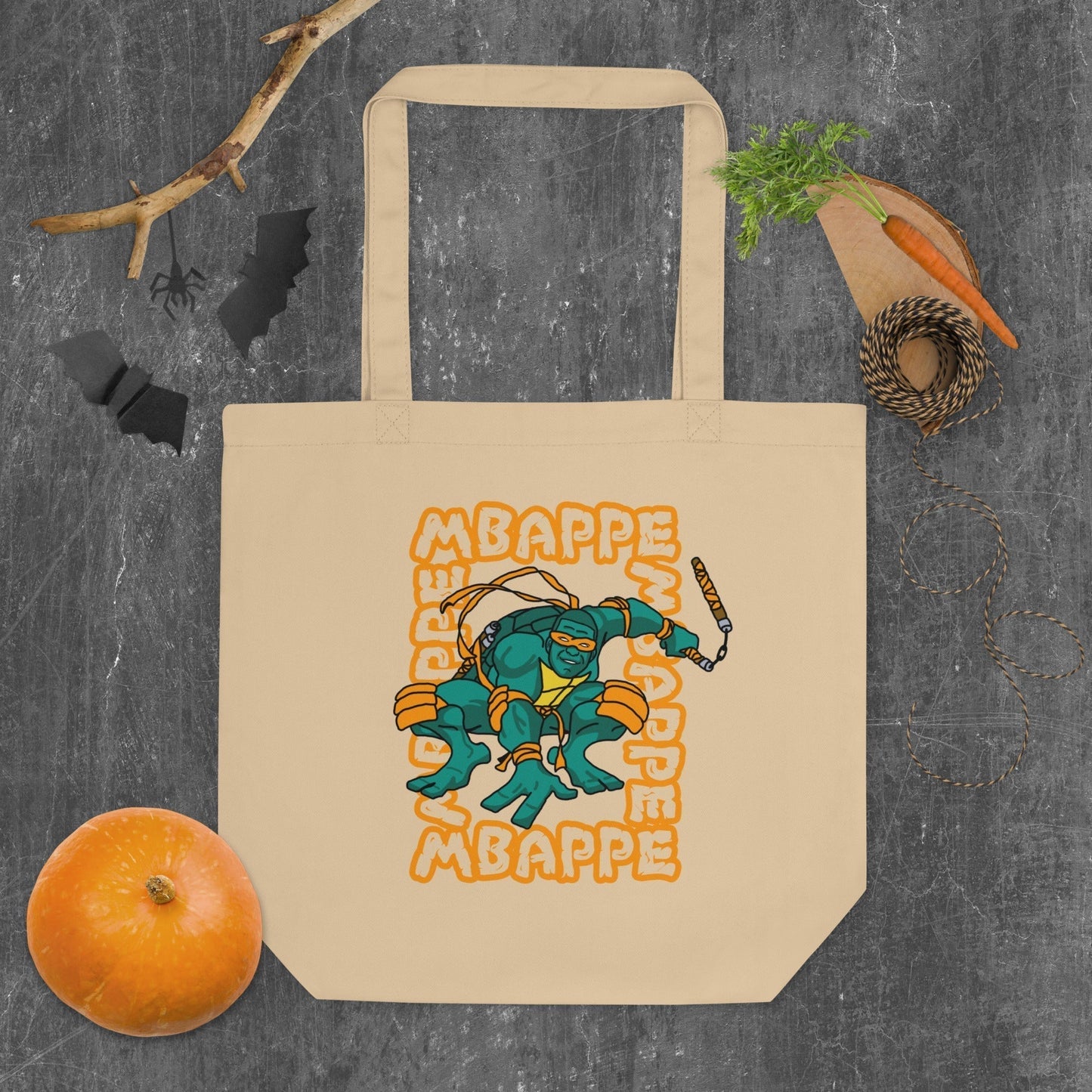 Kylian Mbappe Orange Ninja Turtle Michelangelo Eco Tote Bag Next Cult Brand Football, Kylian Mbappe, Michelangelo, Ninja Turtles, PSG