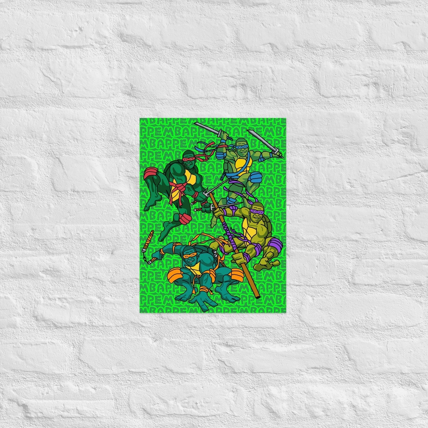 Kylian Mbappe Ninja Turtles funny football/ soccer meme Poster green 30×40 cm Posters Football Kylian Mbappe Ninja Turtles PSG Real Madrid Next Cult Brand