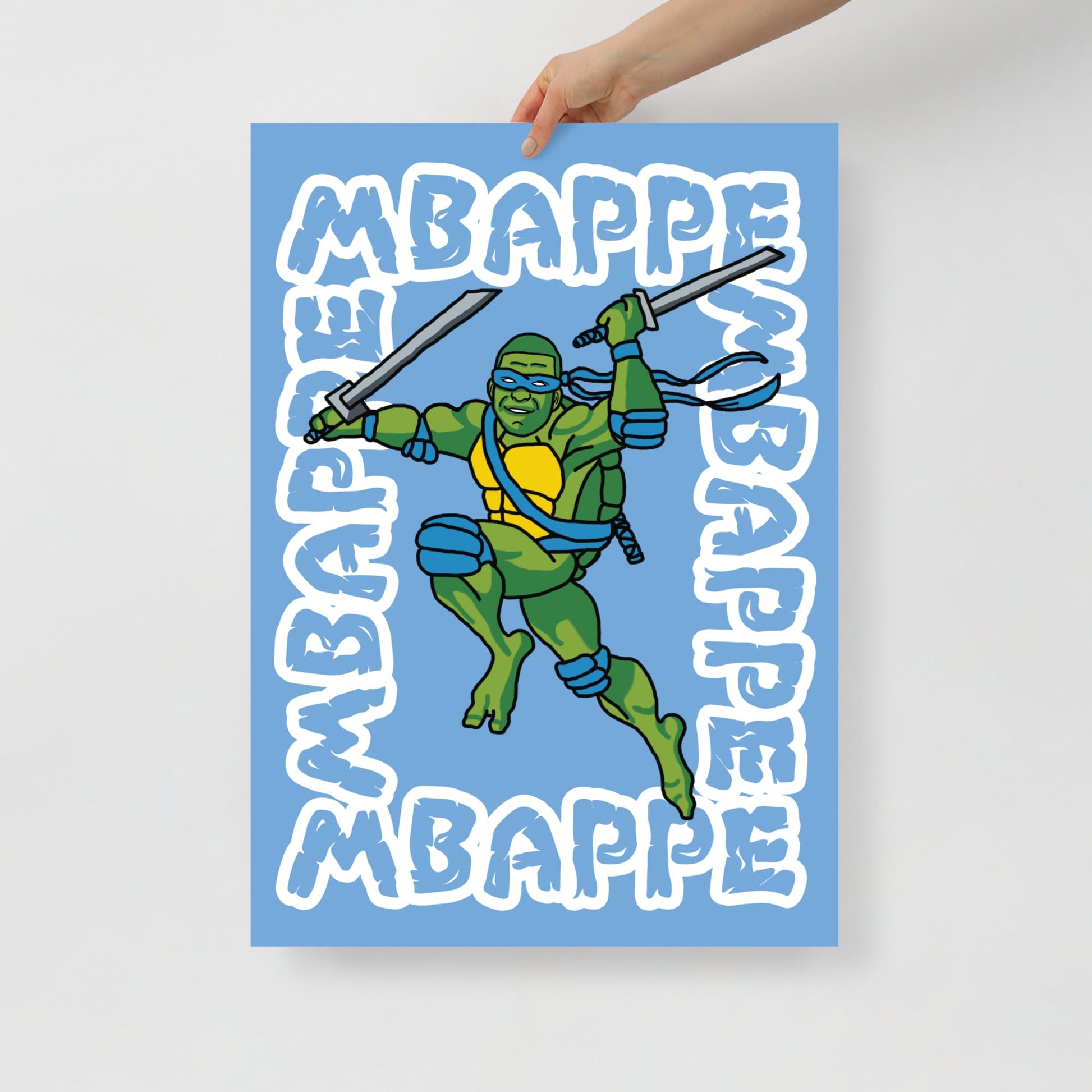 Kylian Mbappe Blue Ninja Turtle Leonardo Poster Next Cult Brand Football, Kylian Mbappe, Leonardo, Ninja Turtles, PSG