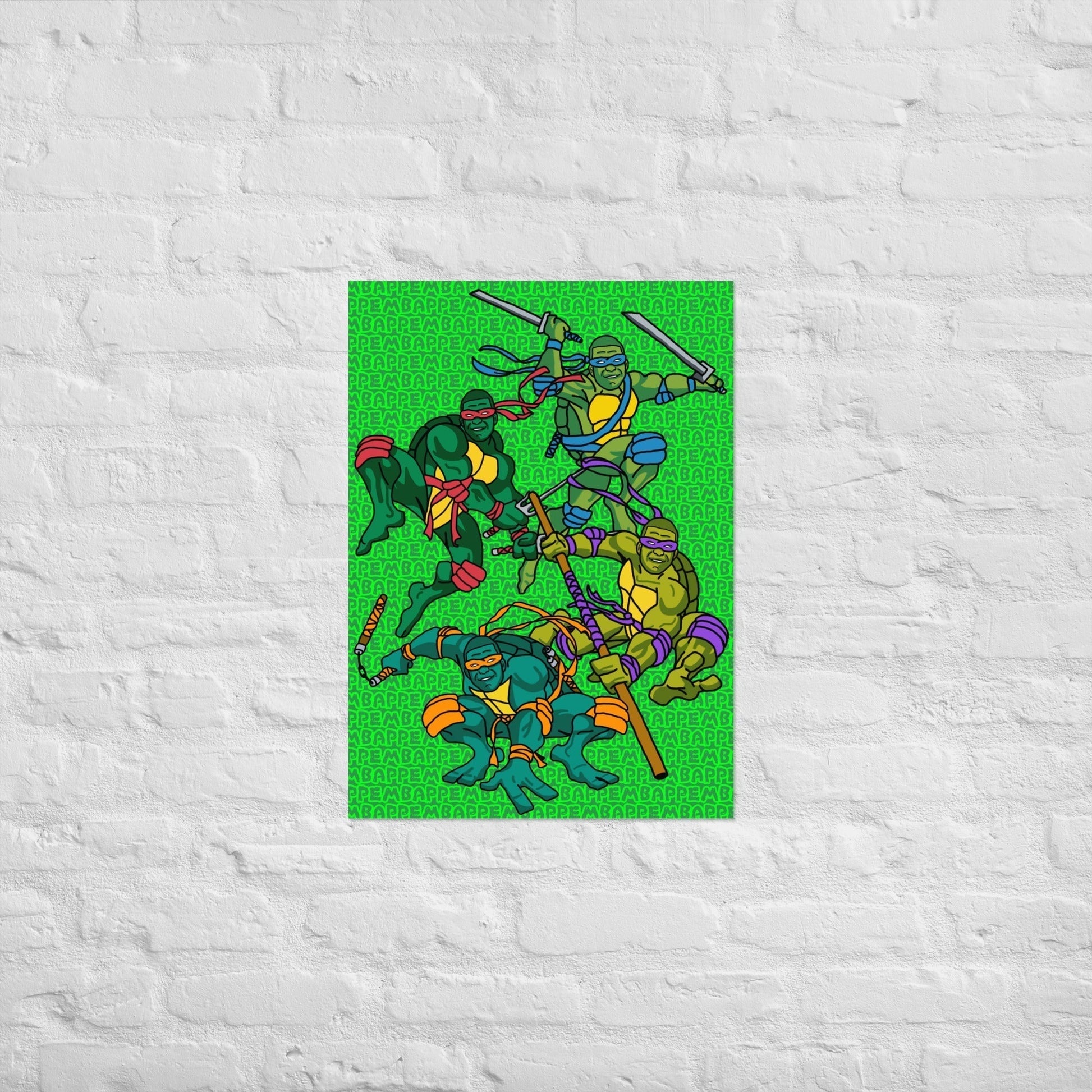 Kylian Mbappe Ninja Turtles funny football/ soccer meme Poster green 50×70 cm Posters Football Kylian Mbappe Ninja Turtles PSG Real Madrid Next Cult Brand