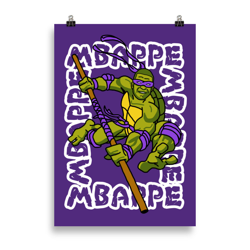 Kylian Mbappe Purple Ninja Turtle Donatello Poster Next Cult Brand Donatello, Football, Kylian Mbappe, Ninja Turtles, PSG