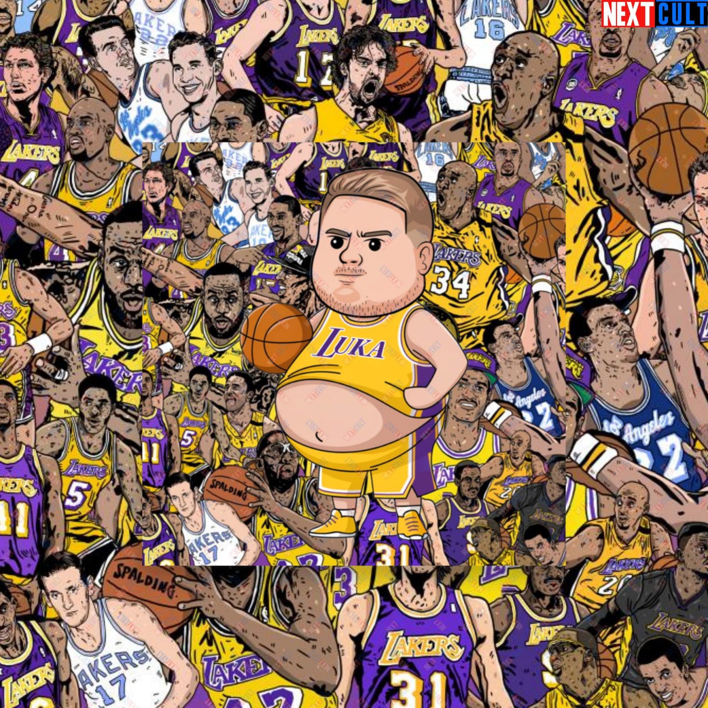 Fat Luka Doncic Los Angeles Lakers NBA Basketball Funny Meme Cartoon Poster 16″×16″ Posters Basketball Los Angeles Lakers Luka Doncic NBA Next Cult Brand