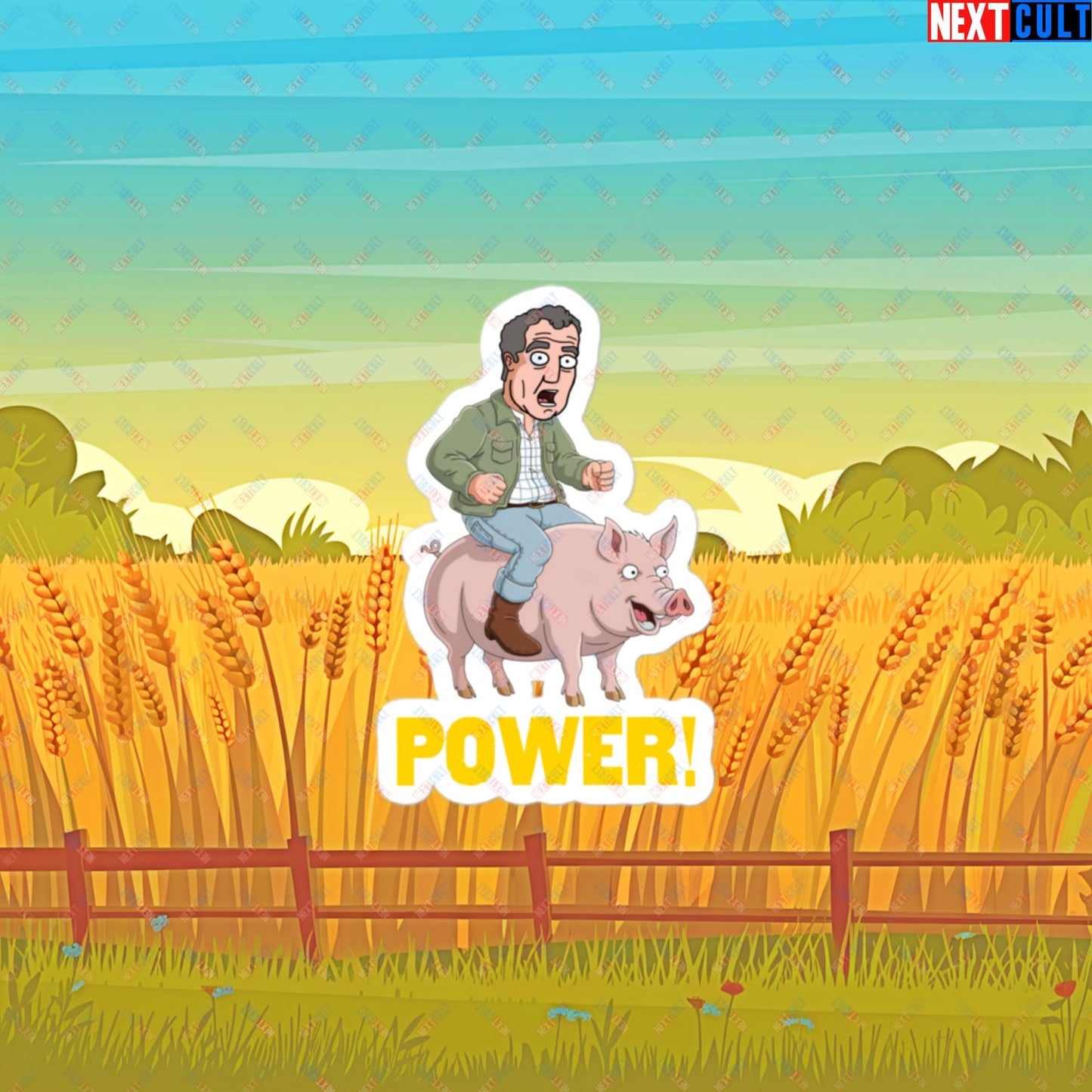 Power Pig Farming Jeremy Clarkson's Farm Diddly Squat Grand Tour Top Gear Funny Meme Cartoon Bubble-free stickers 3″×3″ Stickers Clarkson's Farm Grand Tour Jeremy Clarkson Top Gear TV Shows Next Cult Brand