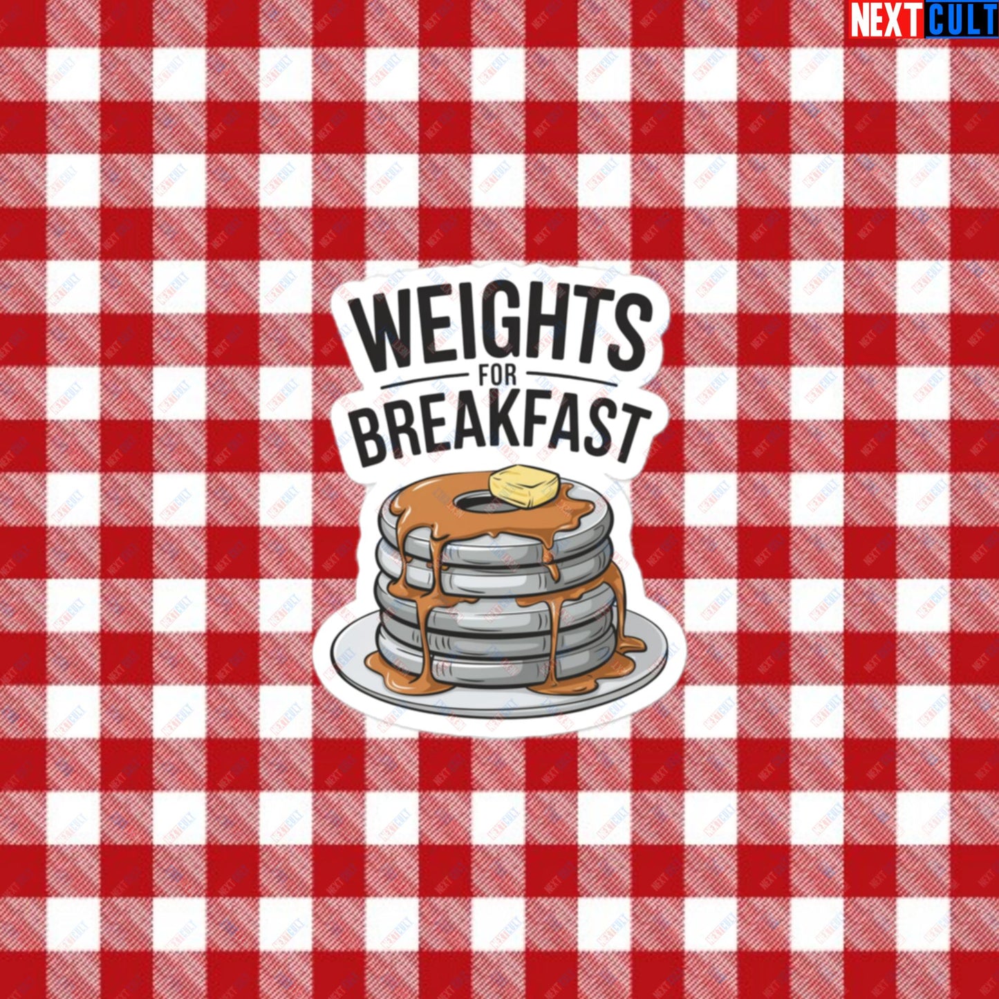 Weights For Breakfast Pancake Weights Funny Gym Workout Fitness Lifting Meme Cartoon Bubble-free stickers 3″×3″ Stickers Bodybuilding Bulking Fitness Gym Workout Next Cult Brand