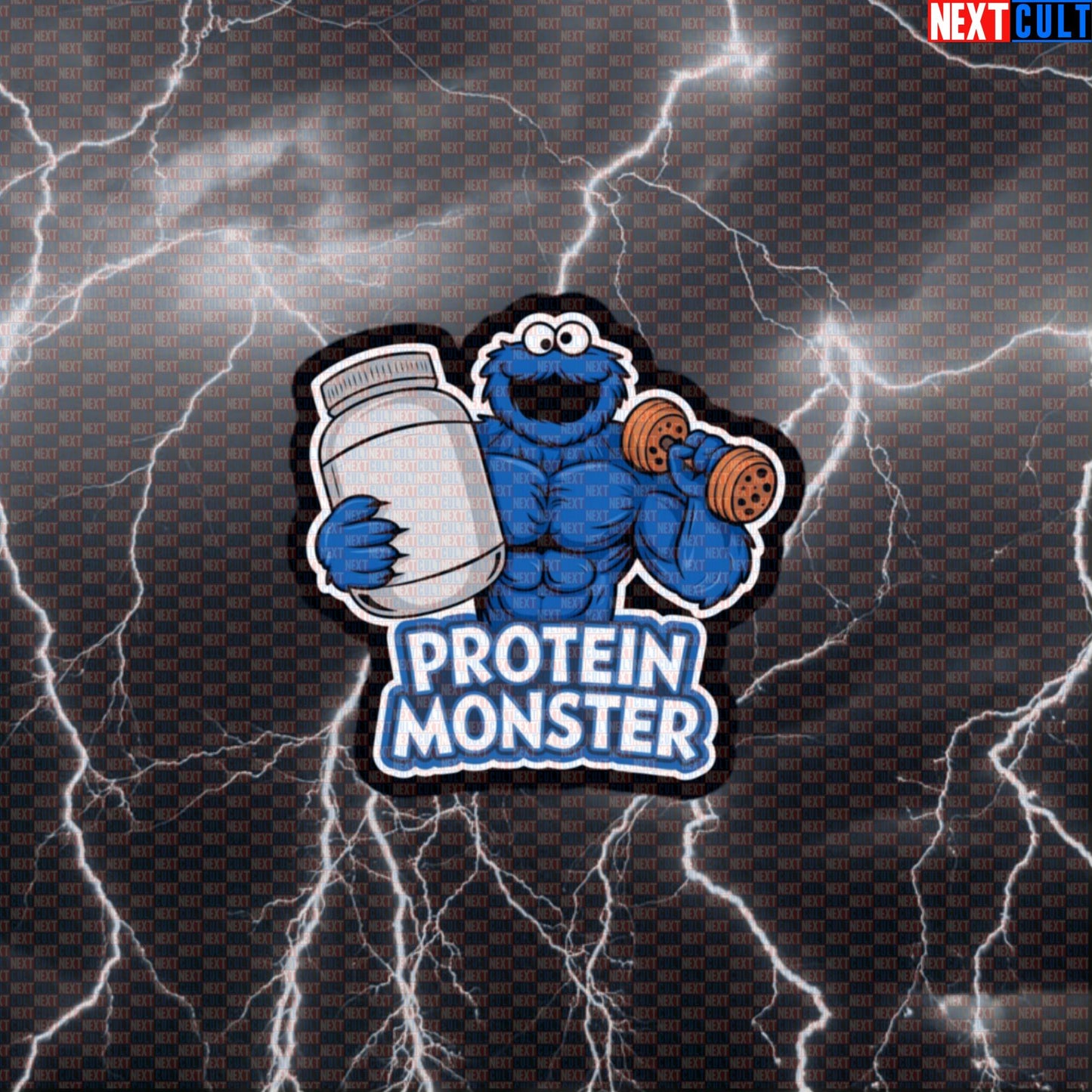 Protein Monster Gym Sticker | Funny Workout Decal for Protein Lovers, Lifters & Gym Bros Default Title Stickers Bodybuilding Cookie Monster Fitness Gym TV Workout Next Cult Brand