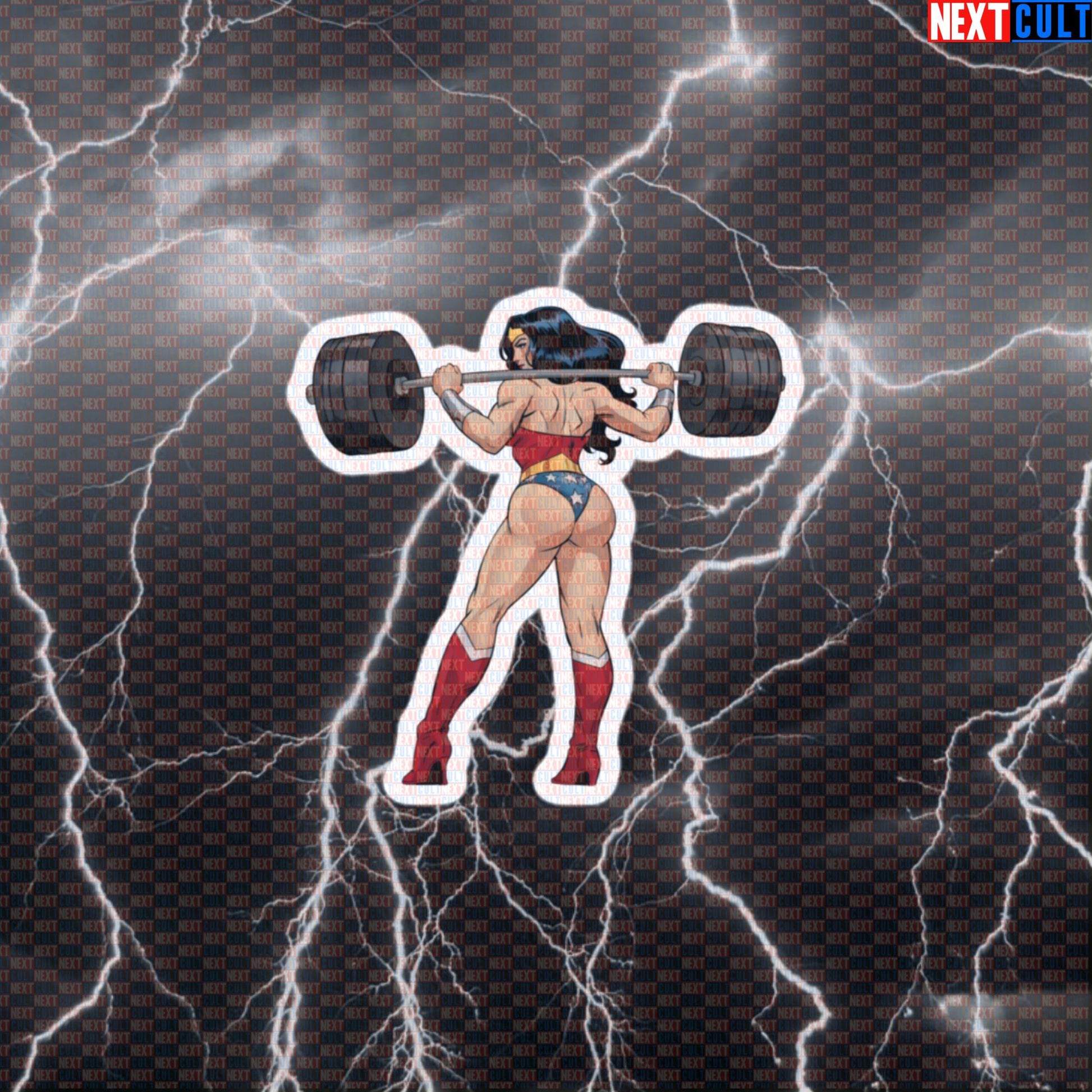 Wonder Lifter Gym Sticker | Funny Workout Decal for Squats & Leg Day | Superhero Fitness Meme Sticker Default Title Bodybuilding Films Fitness Gym Justice League Leg Day Powerlifting Superheroes Wonder Woman Workout Next Cult Brand