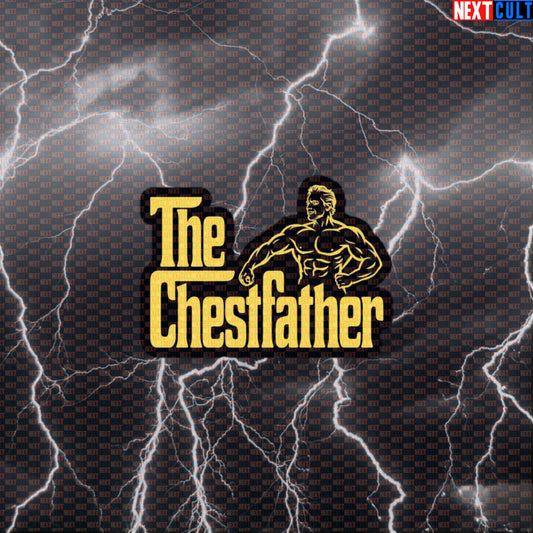 The Chestfather Gym Sticker | Arnold Bodybuilding Meme Decal | Funny Workout Sticker for Lifters Default Title Arnold Schwarzenegger Bodybuilding Films Fitness Gym The Godfather Workout Next Cult Brand