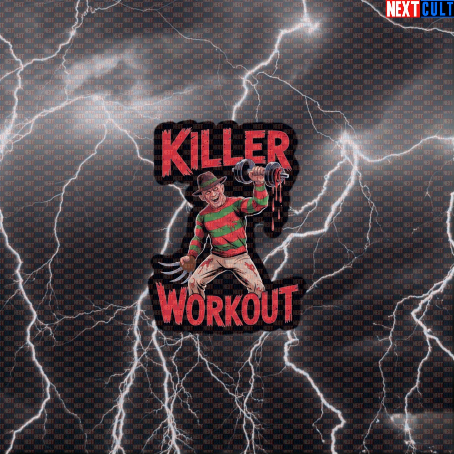 Killer Workout Horror Gym Sticker | Scary Fitness Meme Decal | Freddy Krueger Workout Sticker for Water Bottles Default Title Bodybuilding Films Fitness Gym Halloween Workout Next Cult Brand