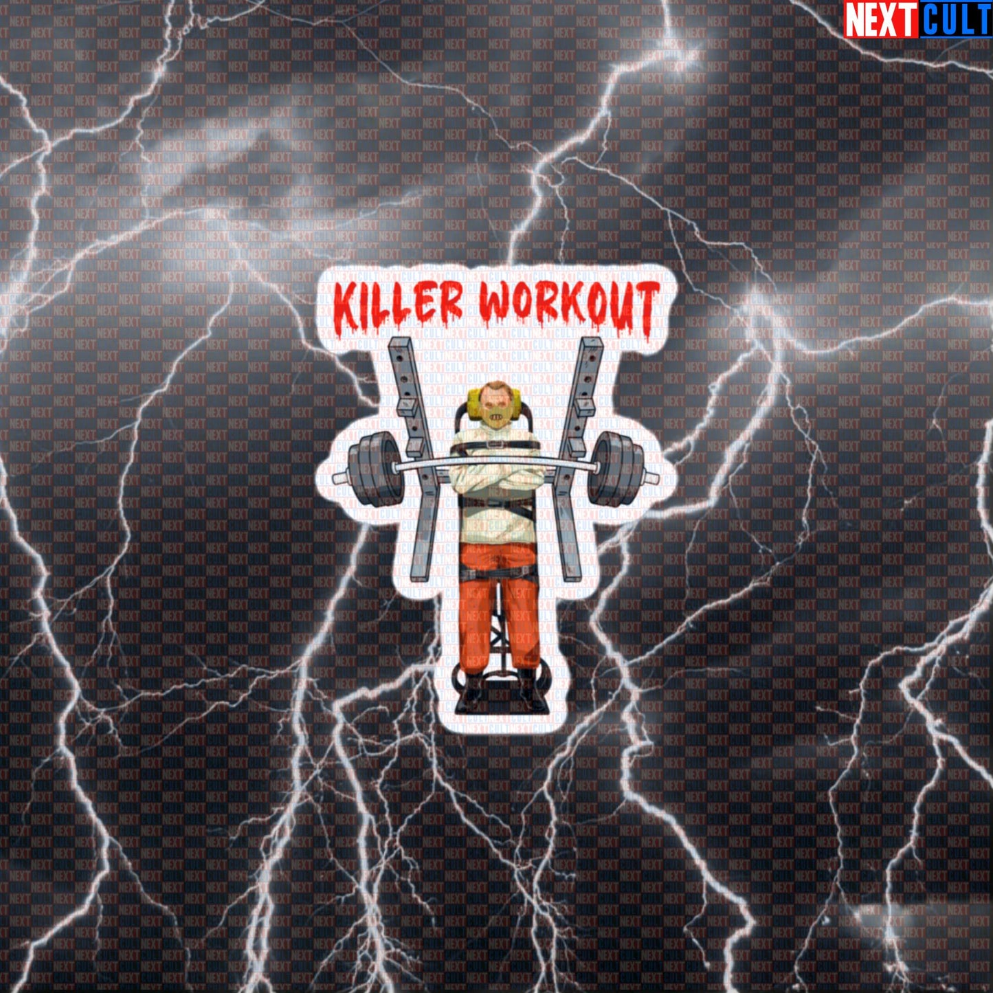 Killer Workout Horror Gym Sticker | Scary Cannibal Fitness Meme Decal | Hannibal Lecter Workout Sticker Default Title Films Fitness Gym Halloween Powerlifting Workout Next Cult Brand