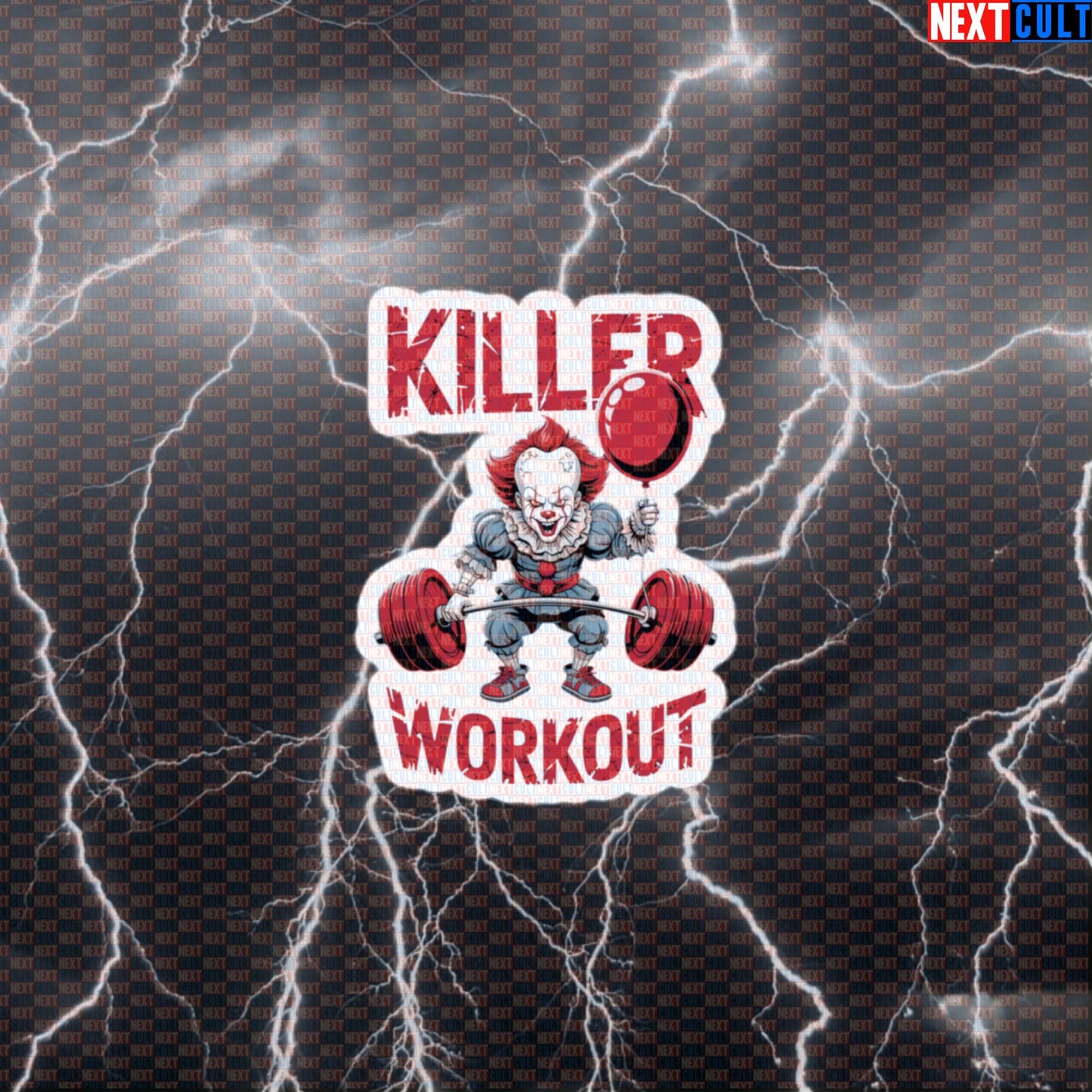 Killer Workout Horror Clown Gym Sticker | Scary Halloween Fitness Decal For Water Bottles & Gear Default Title Films Fitness Gym Halloween Powerlifting Workout Next Cult Brand