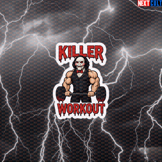 Jigsaw's Workout Plan Horror Meme Sticker | Funny Gym Lifting Decal Default Title Bodybuilding Films Fitness Gym Halloween Powerlifting Workout Next Cult Brand