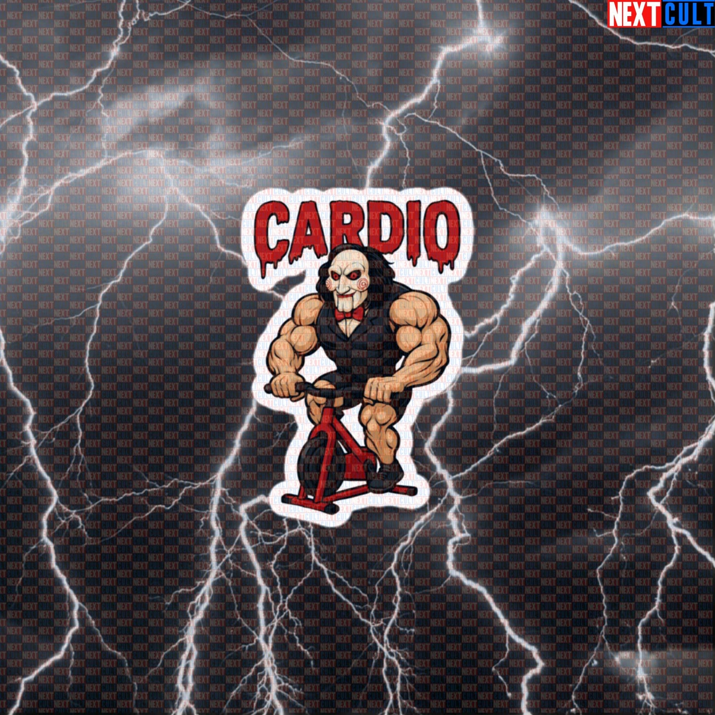 Jigsaw's Spin Class Horror Funny Gym Sticker | Killer Workout Decal for Gym Bros Default Title Cardio Films Fitness Gym Halloween Workout Next Cult Brand