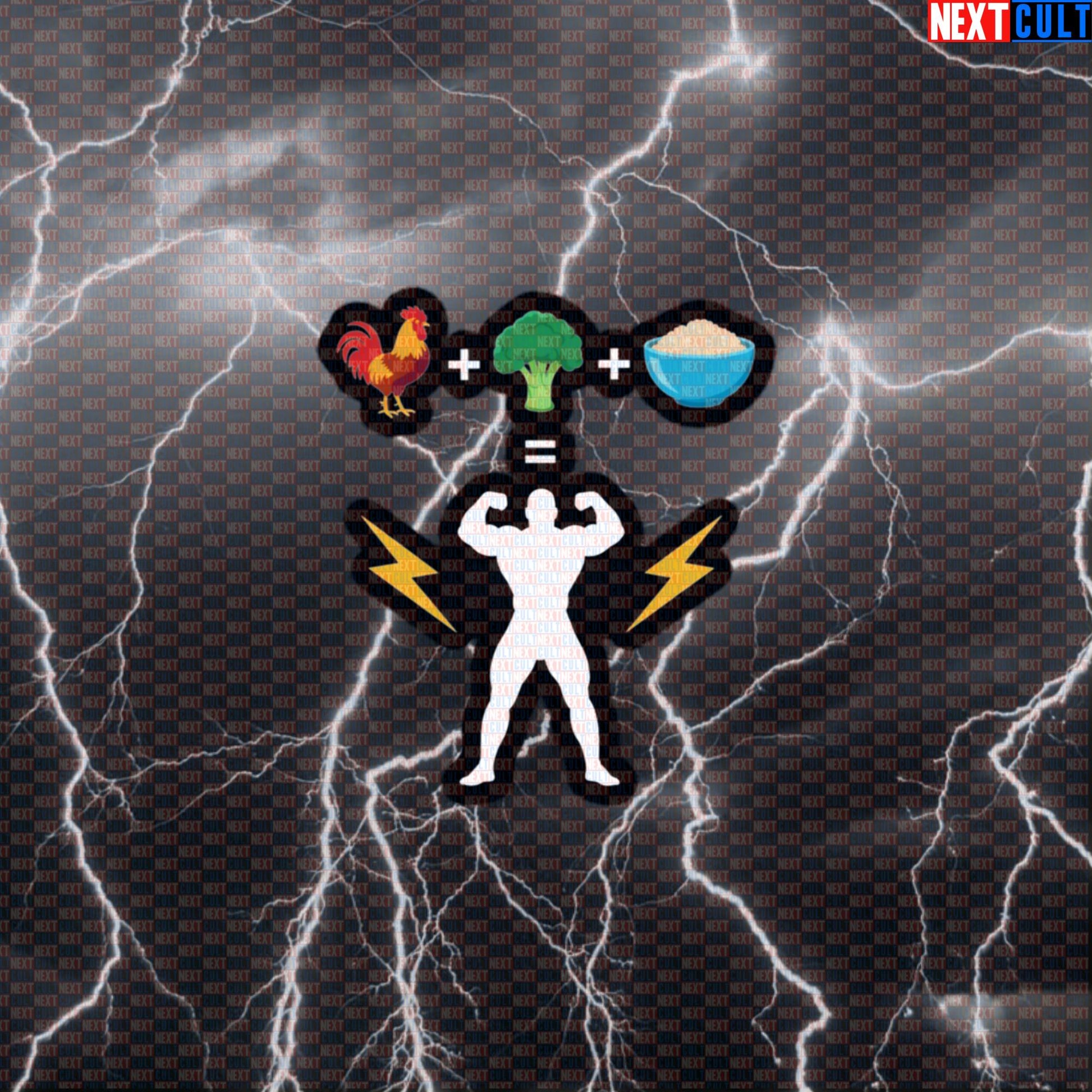 Powered By Chicken Broccoli Rice Sticker | Funny Gym Bro Decal for Water Bottles & Lunchboxes Default Title Stickers Bodybuilding Fast Food Fitness Gym Workout Next Cult Brand