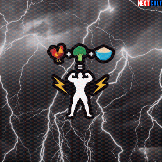 Powered By Chicken Broccoli Rice Sticker | Funny Gym Bro Decal for Water Bottles & Lunchboxes Default Title Stickers Bodybuilding Fast Food Fitness Gym Workout Next Cult Brand