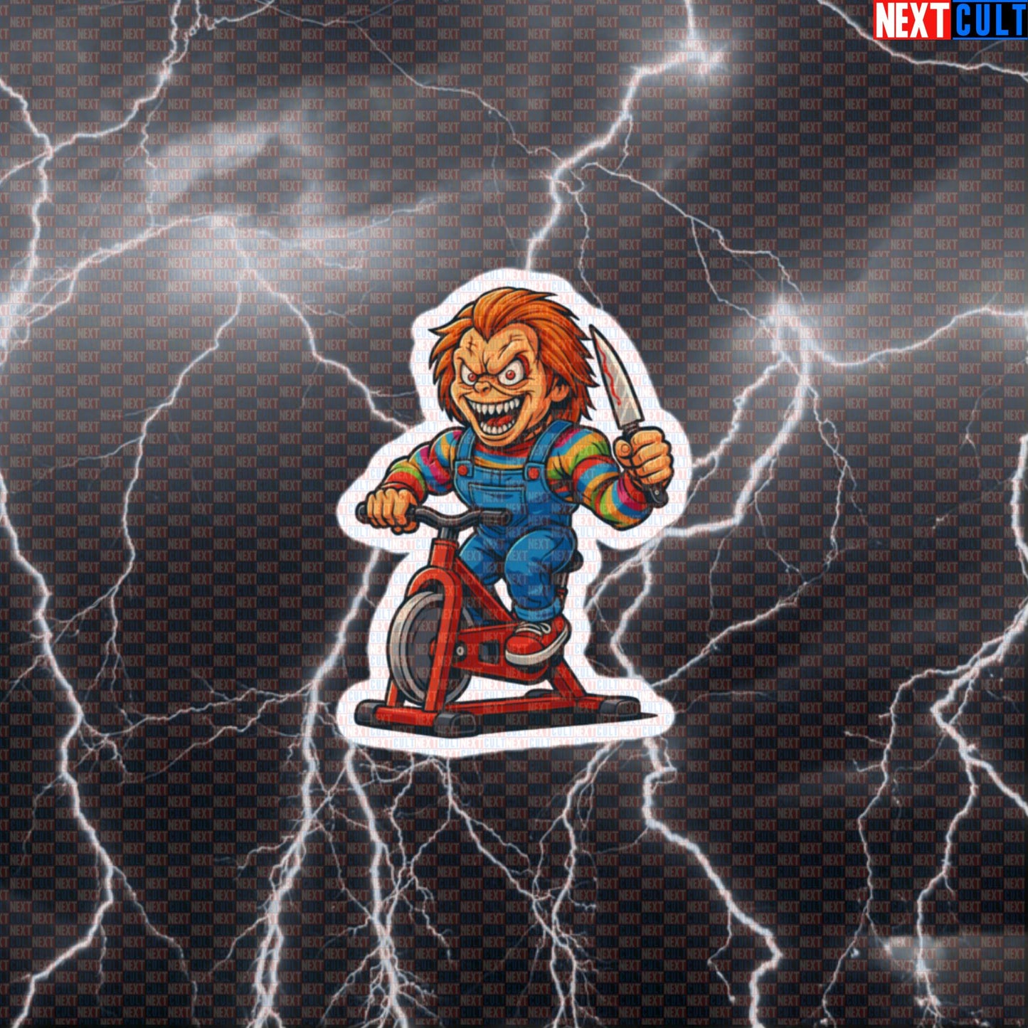 Chucky Spin Class Horror Sticker | Scary Cardio Gym Meme Decal For Water Bottles Default Title Stickers Cardio Films Fitness Gym Halloween Workout Next Cult Brand