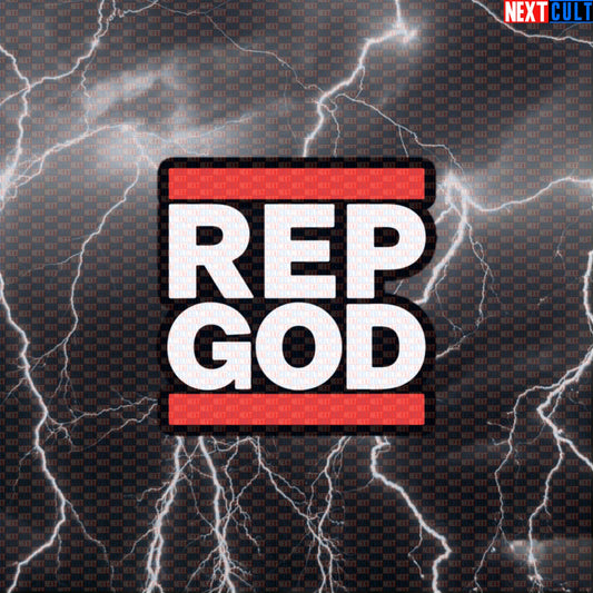 Rep God Funny Gym Sticker | Bodybuilding & Hip Hop Decal for Water Bottles and Gym Lockers Default Title Stickers Bodybuilding Eminem Fitness Gym Hip Hop Powerlifting Workout Next Cult Brand
