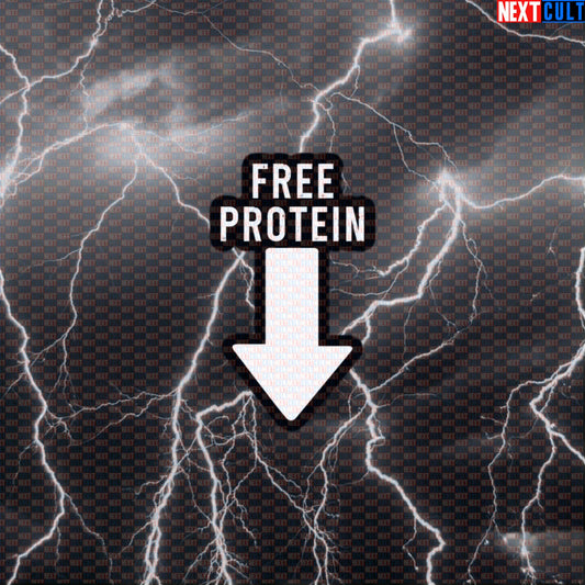 Free Protein Gym Sticker | Sarcastic Workout Decal for Water Bottles & Shaker Cups | Fitness Meme Default Title Stickers Bodybuilding Fitness Gym Workout Next Cult Brand