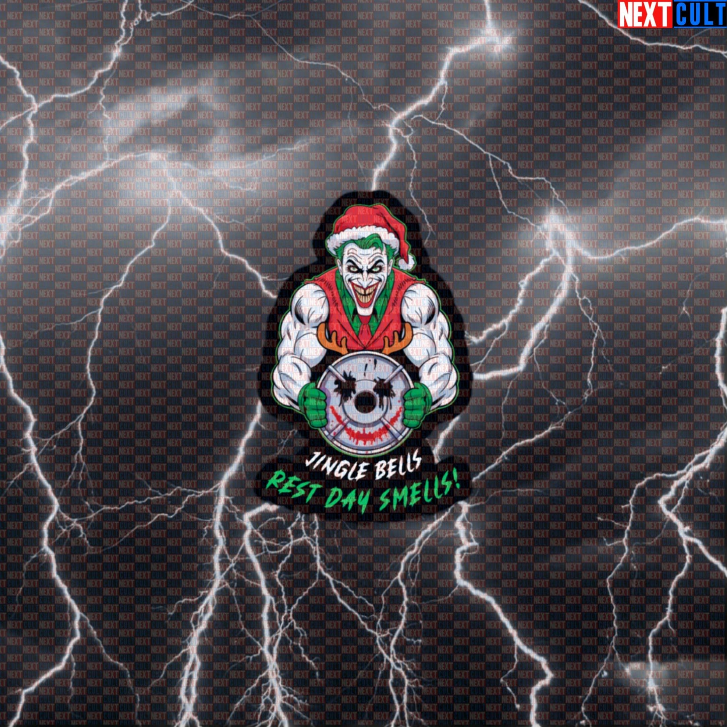 Jacked Joker Christmas Gym Sticker | Funny Jingle Bells Rest Day Smells Workout Decal | Festive Fitness Meme Default Title Bodybuilding Christmas Films Fitness Gym Joker Powerlifting Superheroes Workout Next Cult Brand