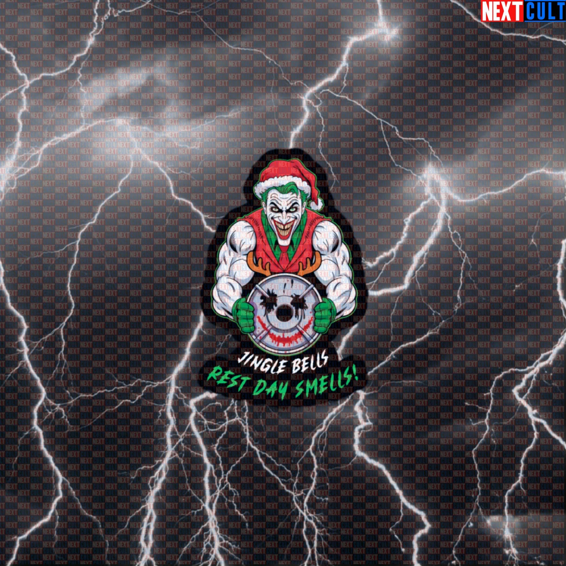 Jacked Joker Christmas Gym Sticker | Funny Jingle Bells Rest Day Smells Workout Decal | Festive Fitness Meme Default Title Bodybuilding Christmas Films Fitness Gym Joker Powerlifting Superheroes Workout Next Cult Brand
