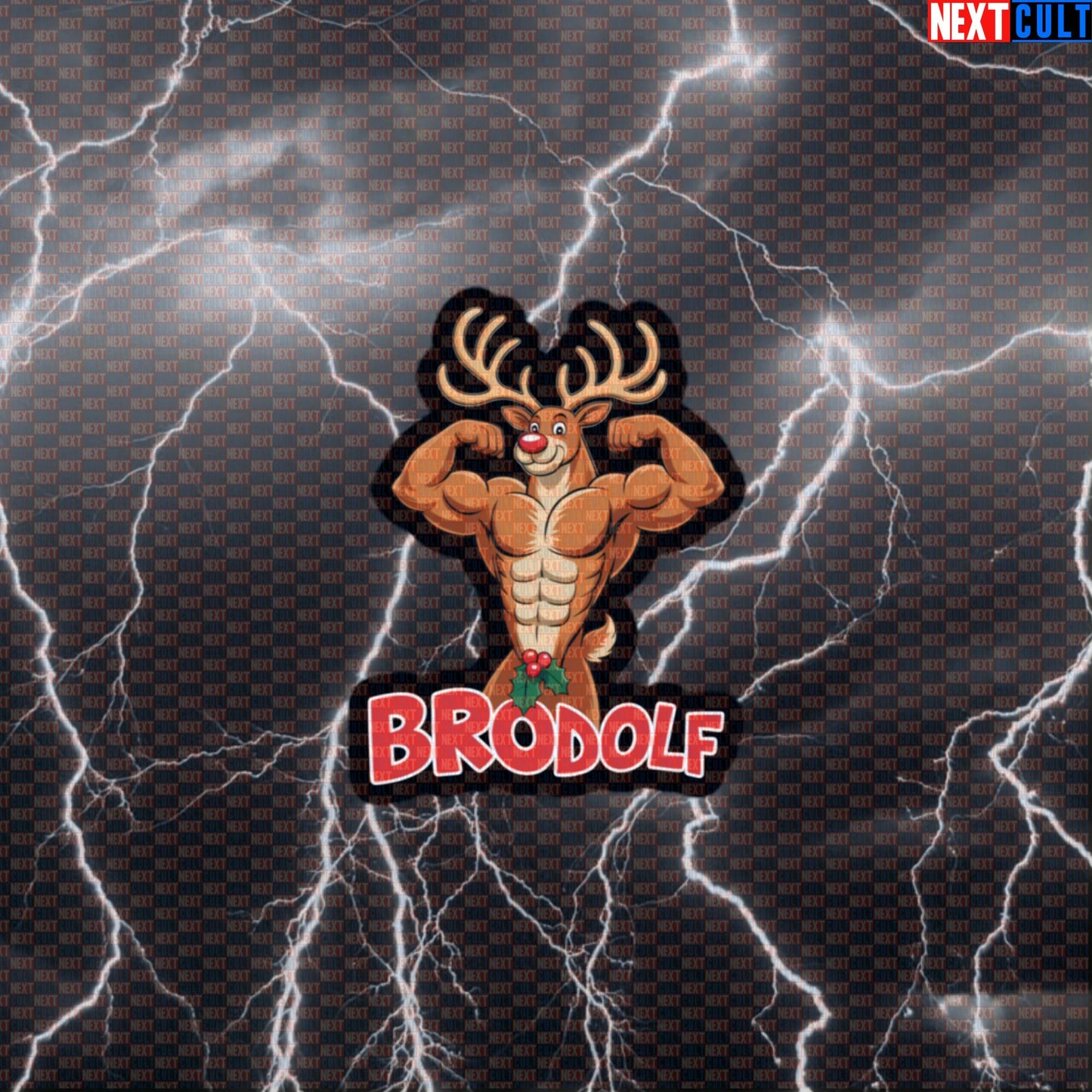 Brodolf The Red-Nosed Gainsdeer Gym Sticker | Funny Christmas Workout Decal For Lifters & Gym Bros Default Title Stickers Bodybuilding Christmas Fitness Gym Workout Next Cult Brand