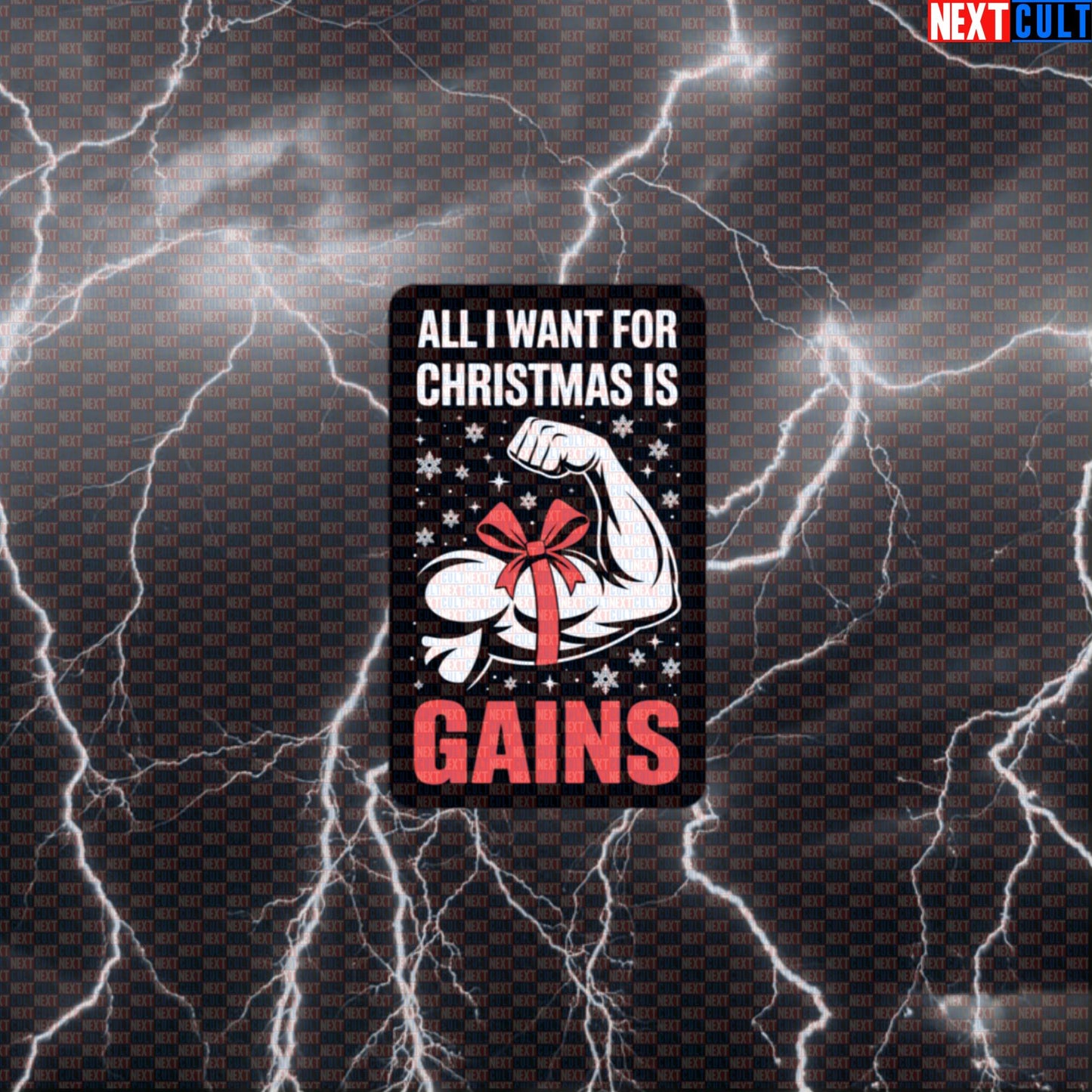 All I Want For Christmas Is Gains Gym Sticker | Funny Fitmas Workout Decal For Liftmas & Holidays Default Title Stickers Bodybuilding Christmas Fitness Gym Powerlifting Workout Next Cult Brand