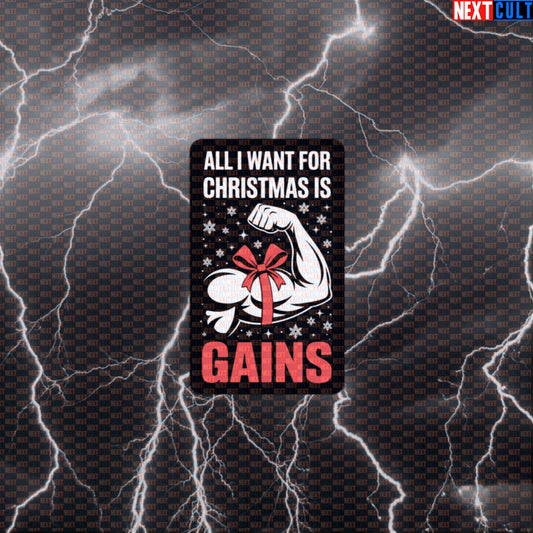 All I Want For Christmas Is Gains Gym Sticker | Funny Fitmas Workout Decal For Liftmas & Holidays Default Title Stickers Bodybuilding Christmas Fitness Gym Powerlifting Workout Next Cult Brand