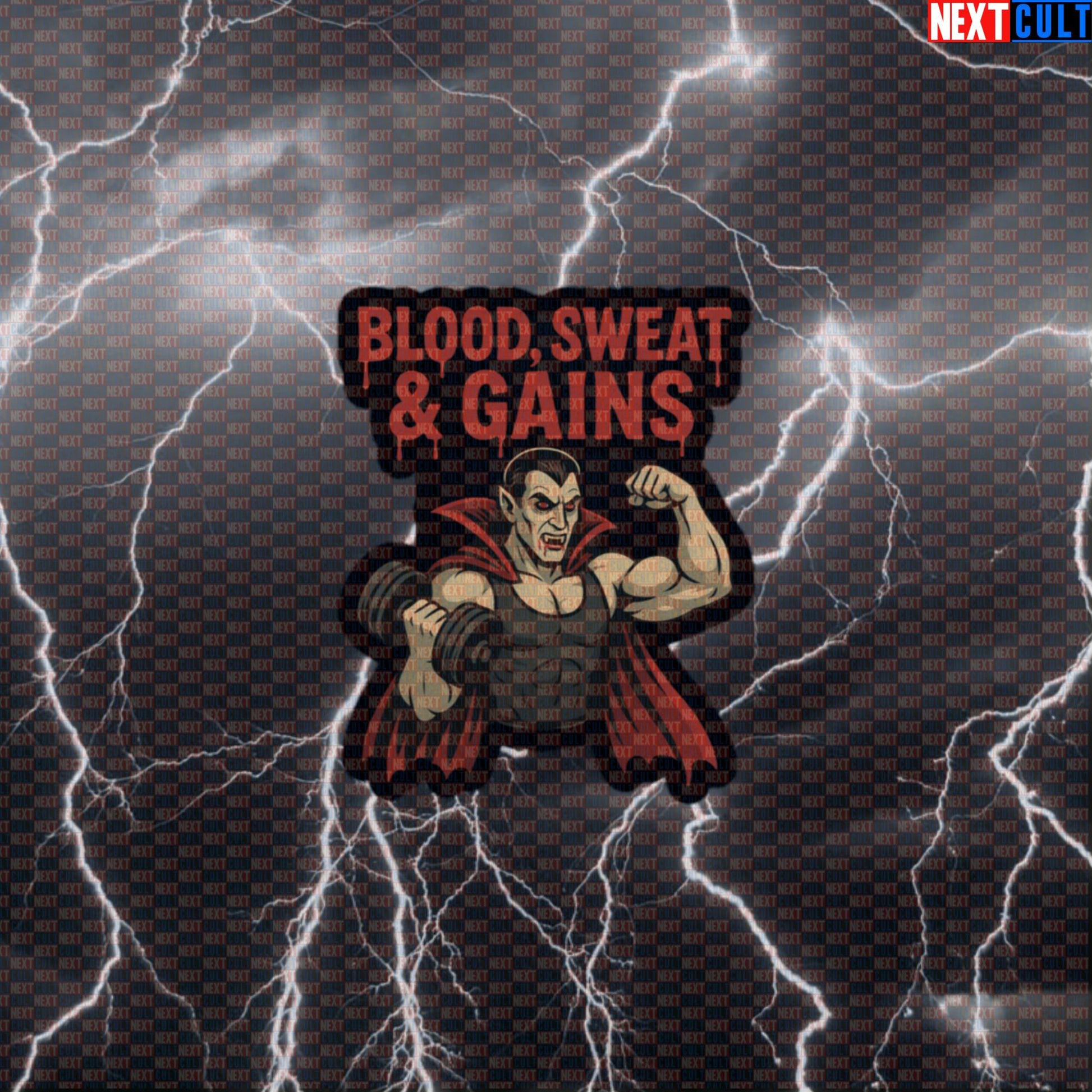 Blood Sweat & Gains Dracula Gym Sticker | Funny Vampire Workout Decal for Lifters Default Title Stickers Bodybuilding Films Fitness Gym Halloween Workout Next Cult Brand