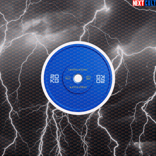 Lifting Is King Gym Sticker | Kanye Workout Decal | Blue Weight Plate Parody Art Default Title Stickers Bodybuilding Fitness Gym Hip Hop Kanye West Powerlifting Workout Next Cult Brand