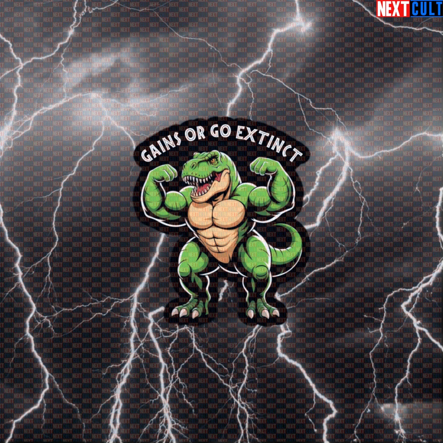 Gains Or Go Extinct Gym Sticker | Funny Dinosaur T-Rex Workout Decal For Lifters | Fitness Meme Sticker Default Title Bodybuilding Films Fitness Gym Workout Next Cult Brand