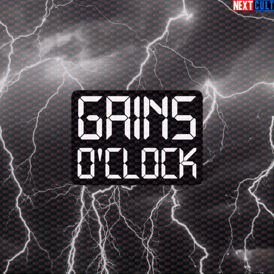 Gains O'Clock Gym Sticker | Funny Workout Decal for Water Bottles & Gym Gear | Fitness Meme Sticker Default Title Bodybuilding Fitness Gym Workout Next Cult Brand