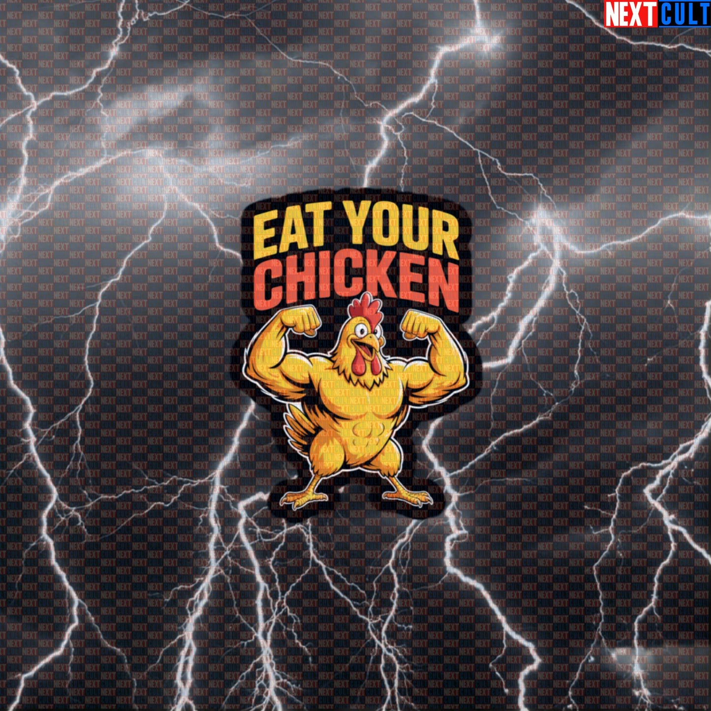 Eat Your Chicken Funny Gym Sticker - Protein Meme Decal for Water Bottles & Gym Lockers Default Title Bodybuilding Fast Food Fitness Gym Workout Next Cult Brand