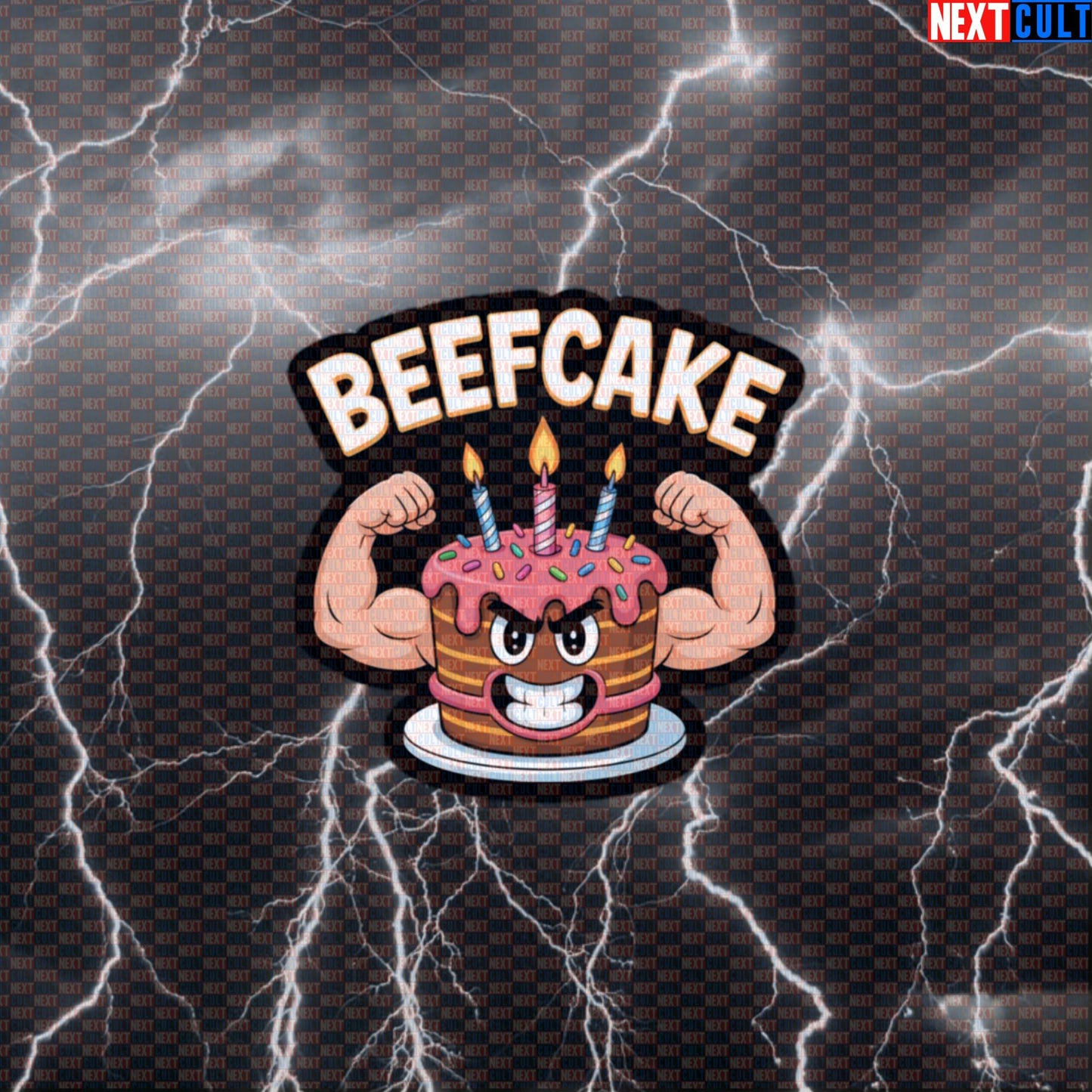 Funny Beefcake Birthday Cake Gym Sticker - Swole Workout Meme Decal for Water Bottles & Gear Default Title Birthday Bodybuilding Bulking Fast Food Fitness Gym Workout Next Cult Brand