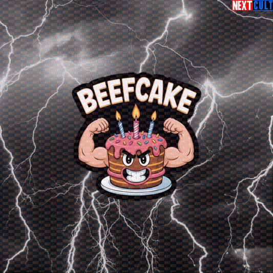 Funny Beefcake Birthday Cake Gym Sticker - Swole Workout Meme Decal for Water Bottles & Gear Default Title Birthday Bodybuilding Bulking Fast Food Fitness Gym Workout Next Cult Brand